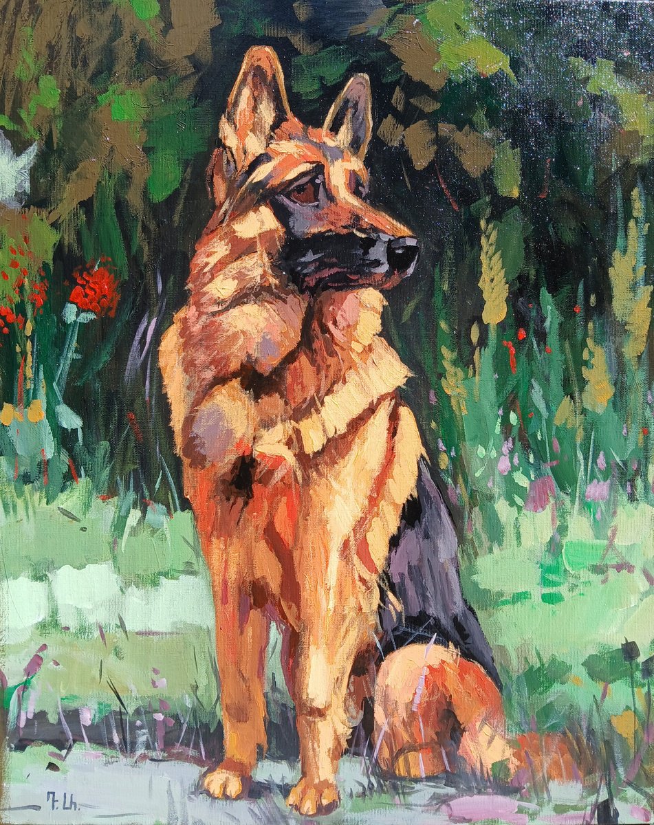Impressionistic Animal Acrylic Painting By Davit Arstamyan, 16 X 20, Guardian Of The Garden, Original Artwork