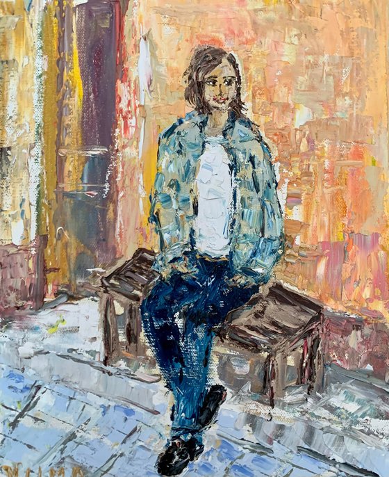 Portrait of a seated brunette