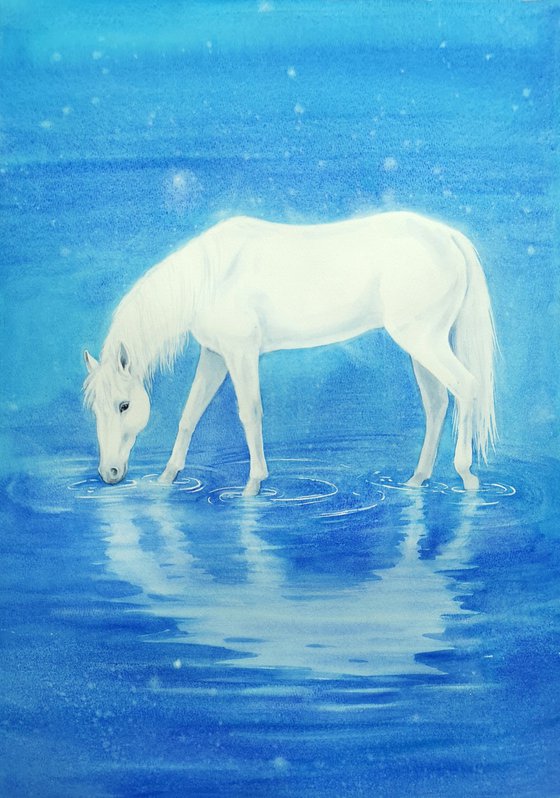 Moonlit Stillness White Horse
