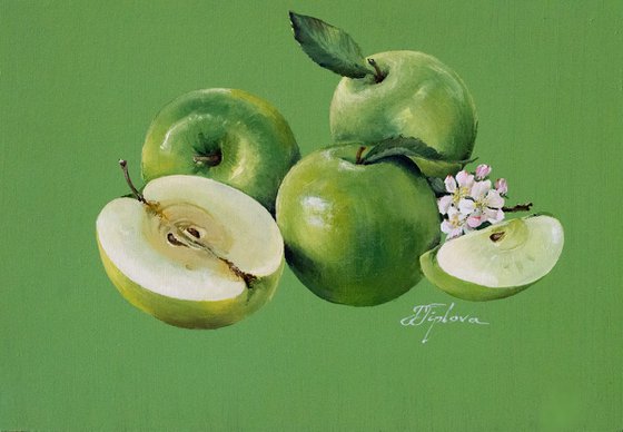 "APPLES ON GREEN BACKGROUND"