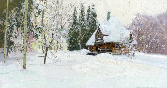 Teremok bathhouse in Abramtsevo in winter