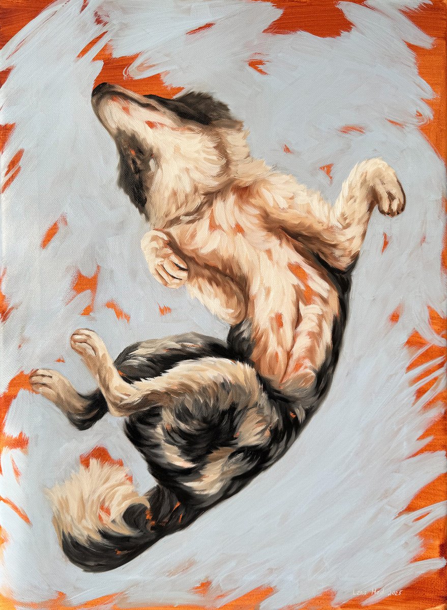 Expressive Animal Oil Painting By Lena Med, 20 X 28", Weightless, Original Artwork
