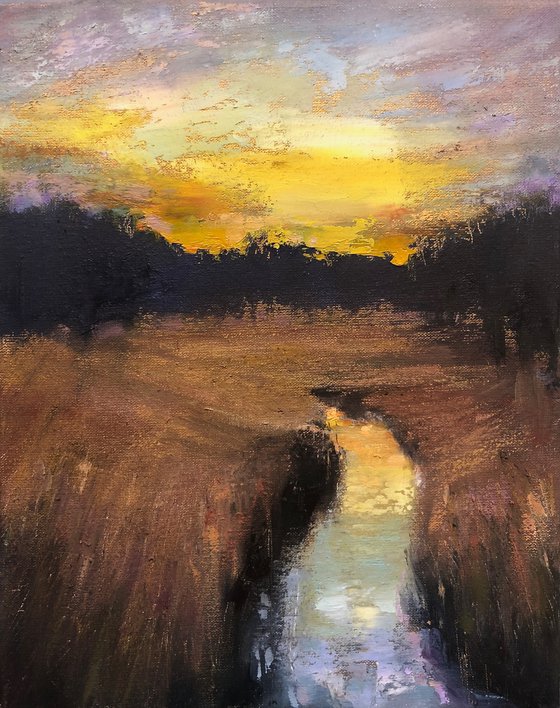 'East Marsh Old Stream' River sunset Oil Painting