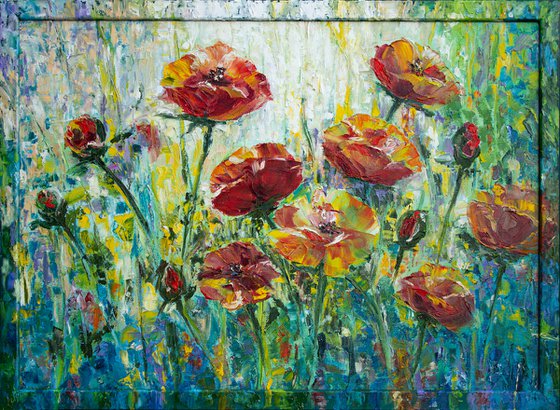 Framed Impressionistic artwork Poppies Etude