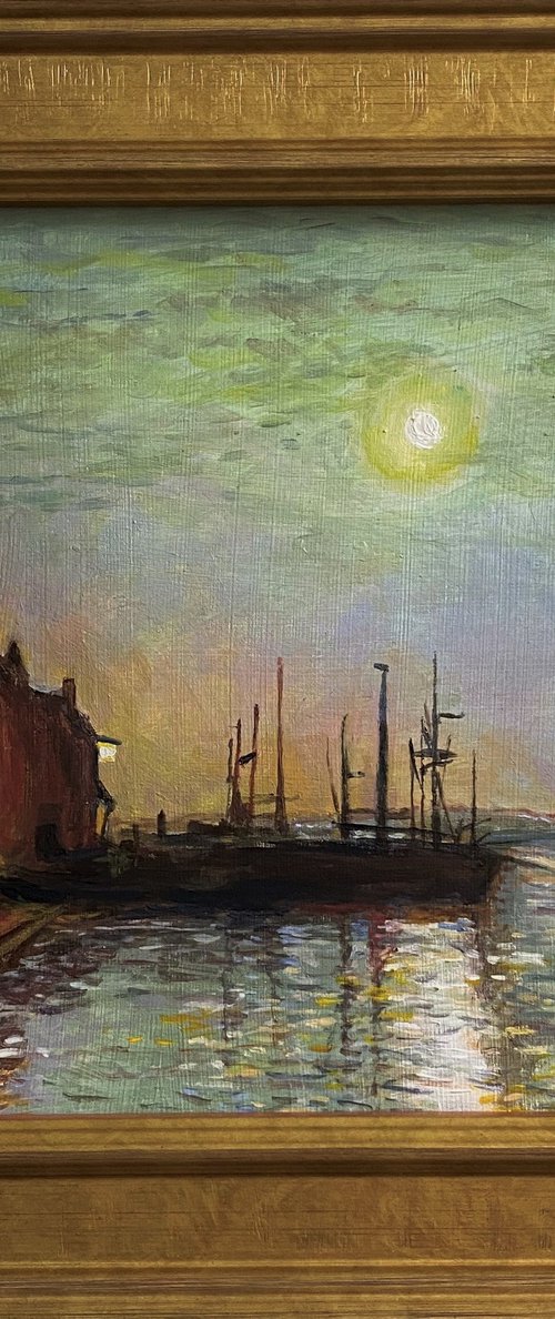 Home: Moonlit Fishing Boats At Dock. by Jackie Smith
