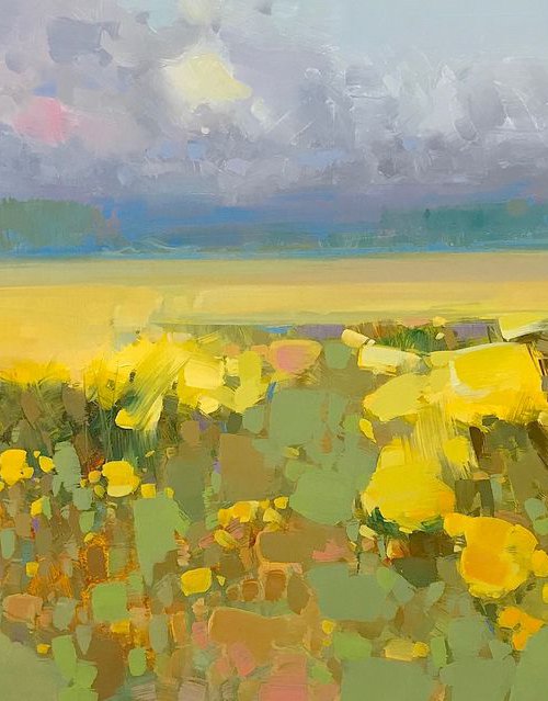 Field of Flowers, Landscape Original oil painting, One of a kind Signed by Vahe Yeremyan
