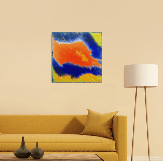 "Escape To Orange Island" - Original Abstract PMS Acrylic Painting - 24 x 24 inches