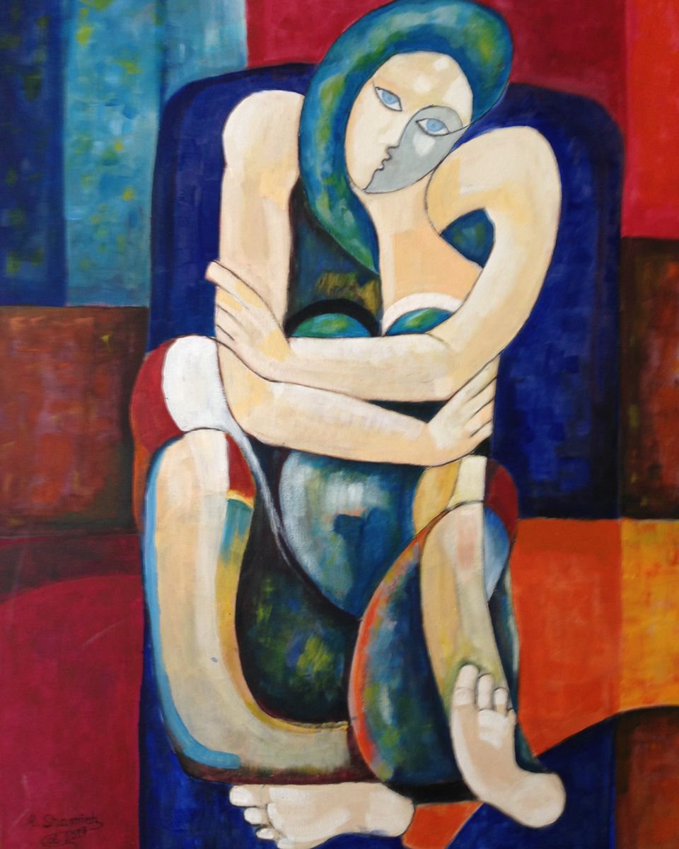 Abstract Portrait Acrylic Painting By Abdelrahman Shamieh, 20 X 23, Ashtar, Original Artwork