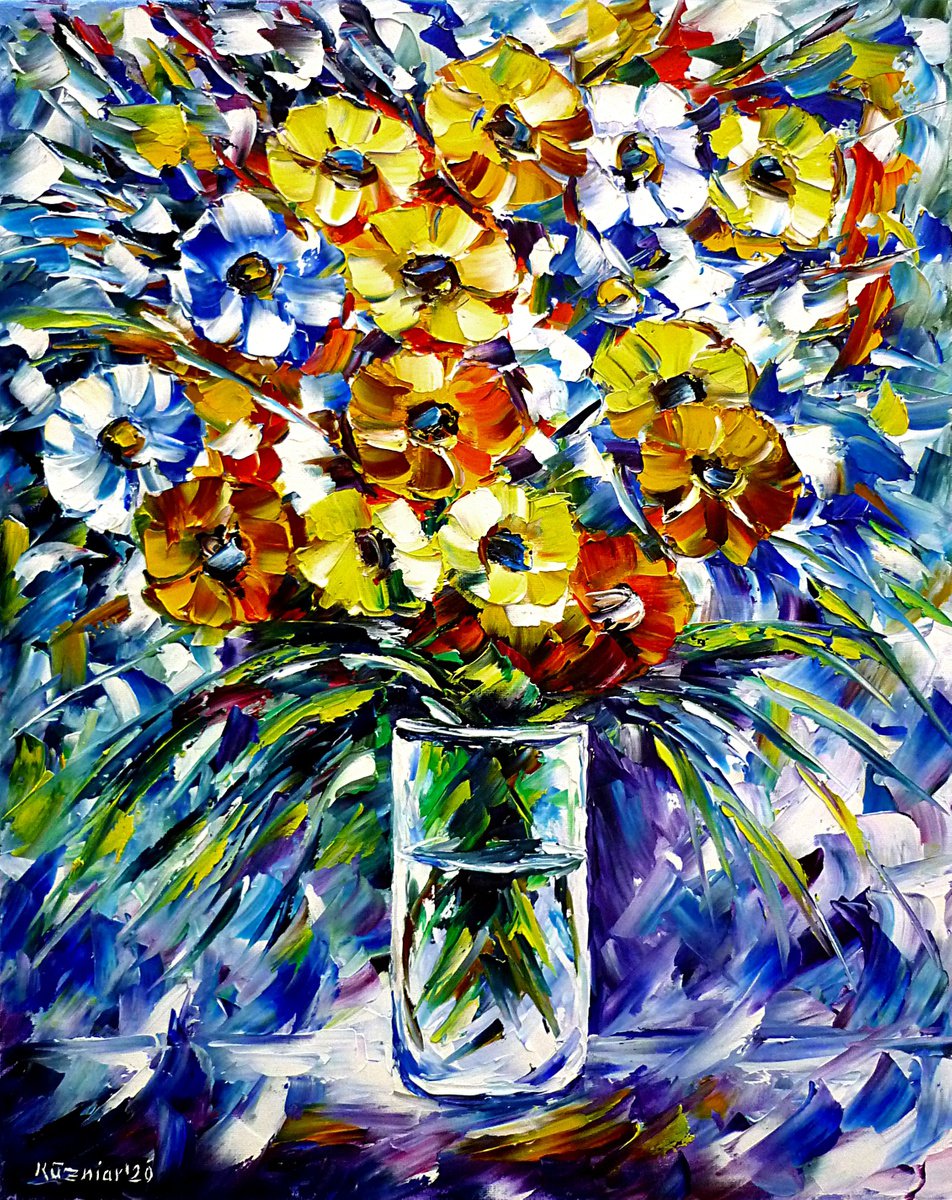Expressive Botanical Oil Painting By Mirek Kuzniar, 16 X 20", Sunday Fragrance, Original Artwork