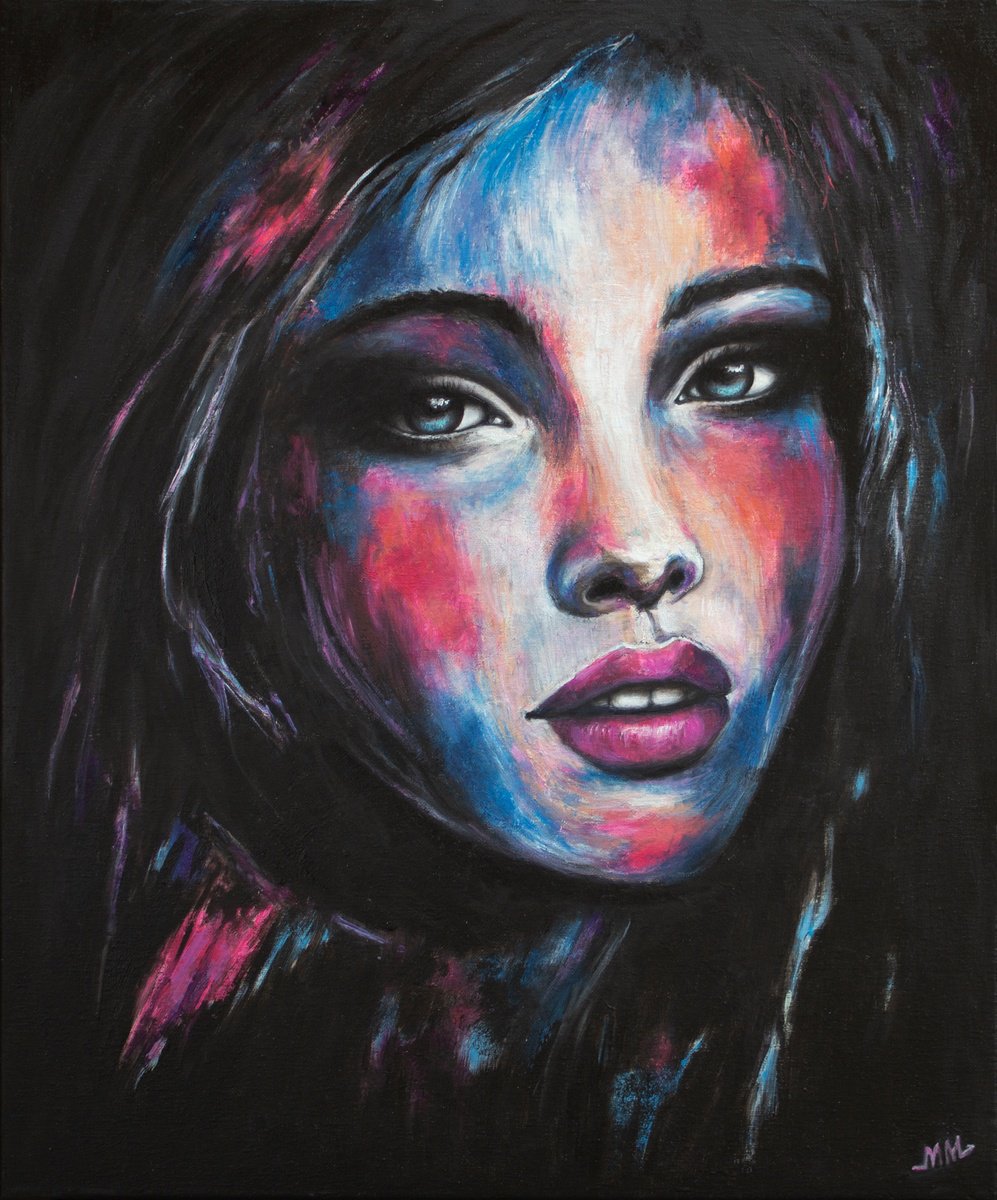 Expressive Portrait Oil Painting By Mila Moroko, 20 X 24", Little Mermaid, Original Artwork