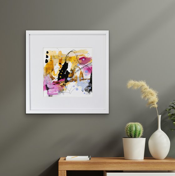 Don't spill the beans - Framed abstract painting - Ready to hang