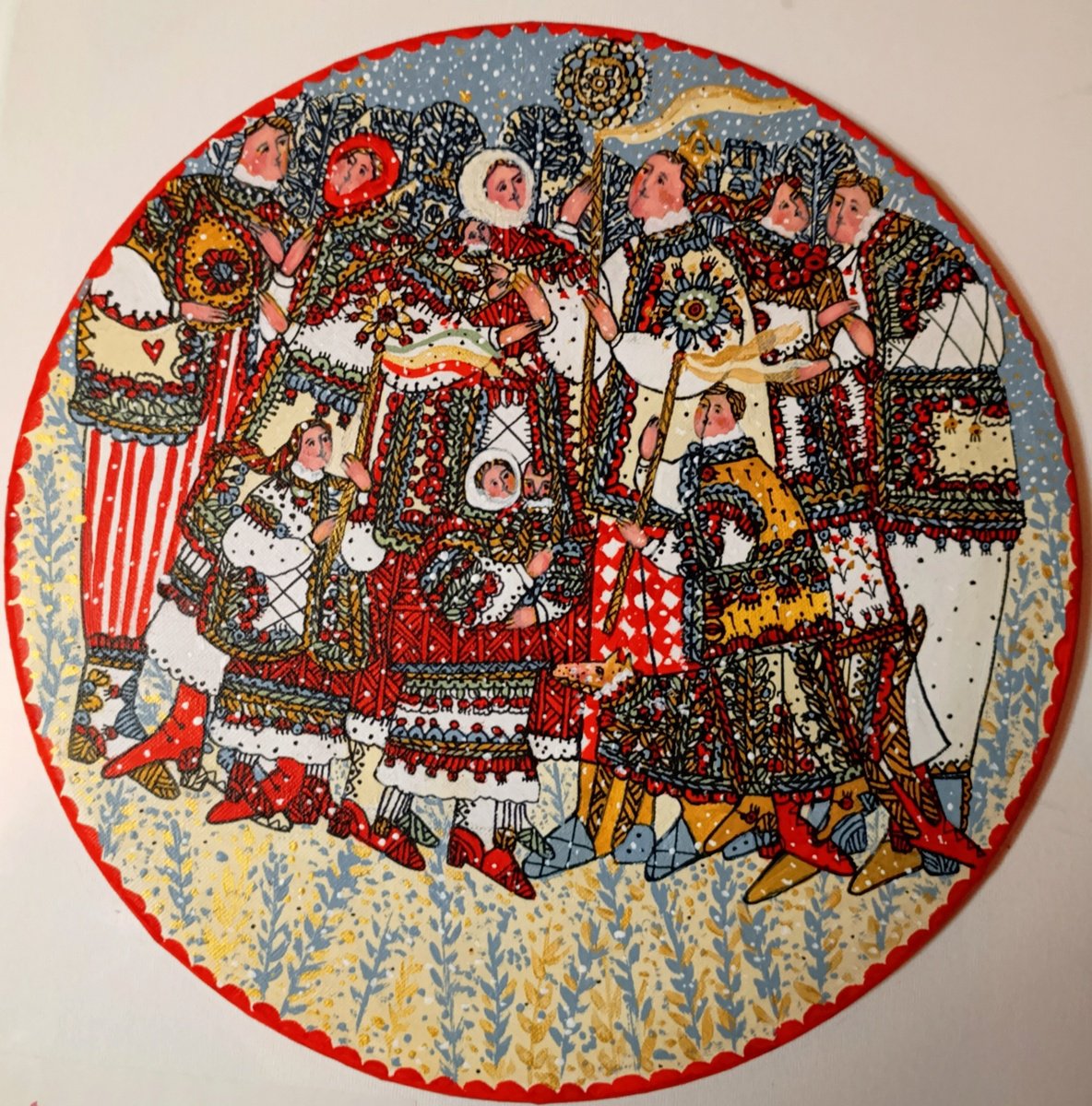 Naive Portrait Acrylic Painting By Tetiana Osadchuk, 12 X 12", Winter Magic, Original Artwork