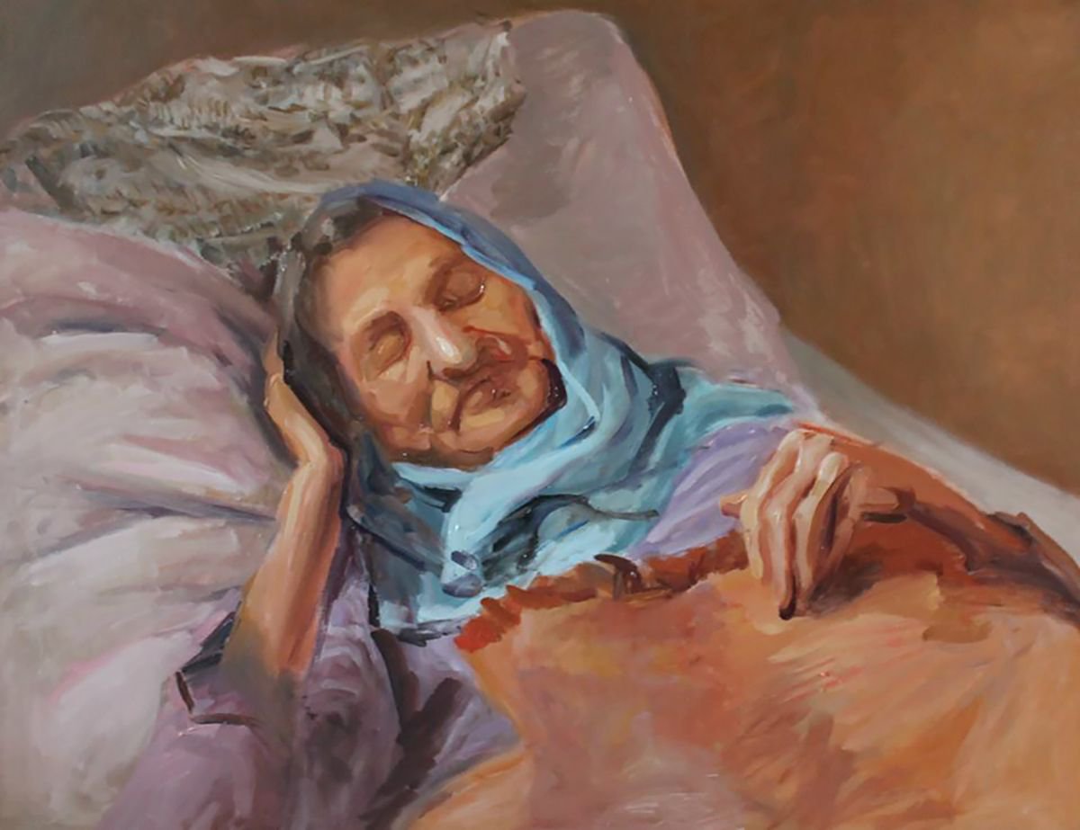 Expressive Portrait Oil Painting By Neda Krstic, 35 X 28", Sleeper Ll, Original Artwork