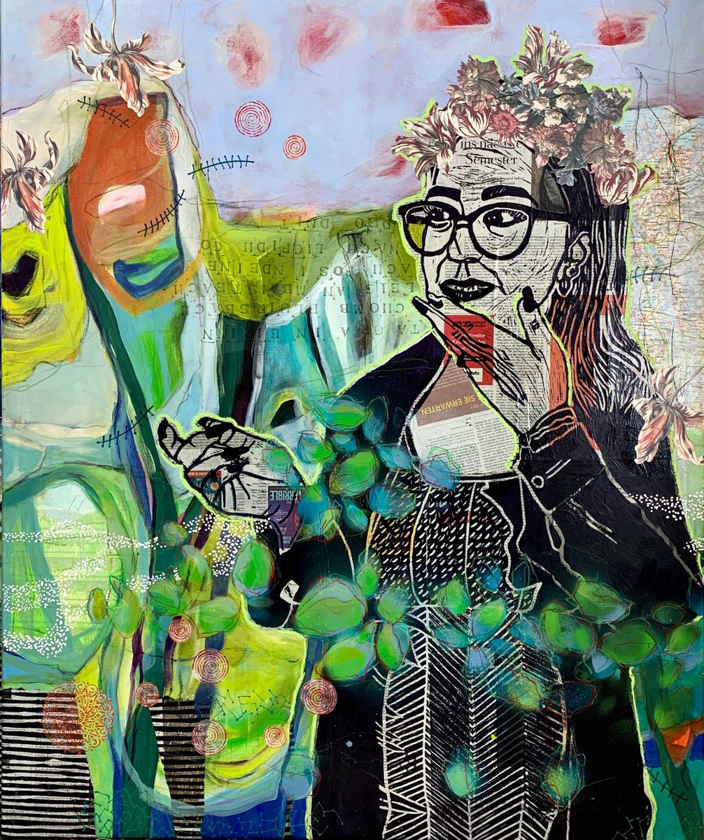 Expressive Portrait Painting By Marita Tobner, 39 X 47", A Little Taste Of i?ireann, Original Artwork