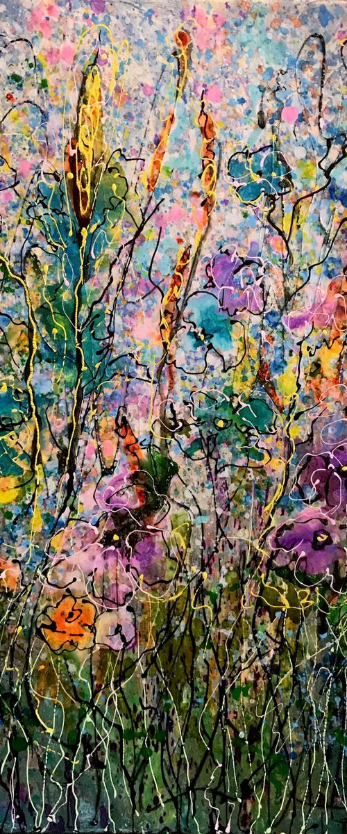 Tall Grass Splatter Floral Abstract  #2 by Olena Art by Lena Owens at OLena Art