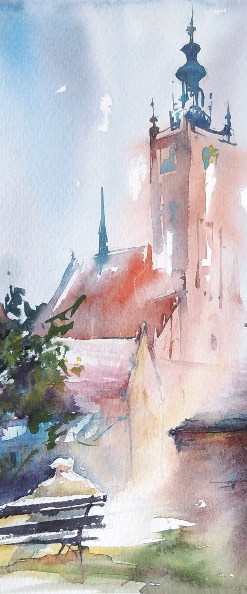 "A resting man in Gdansk" by Merite Watercolour