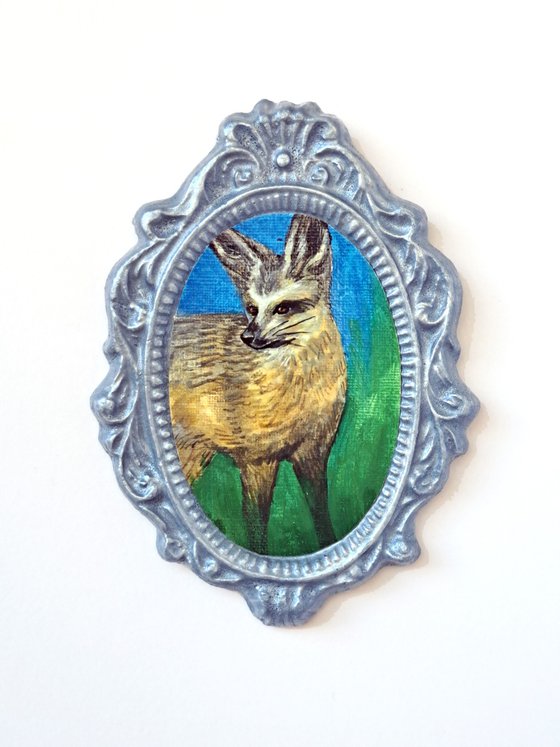 Bat-eared fox, part of framed animal miniature series "festum animalium"