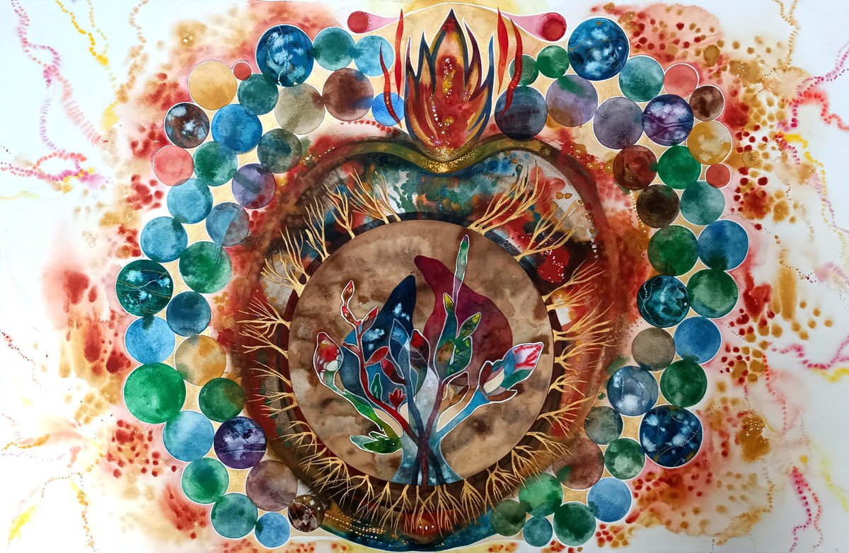 Organic Abstract Watercolour By Ilaria Finetti, 40 X 26, Cuore Sacro, Original Artwork