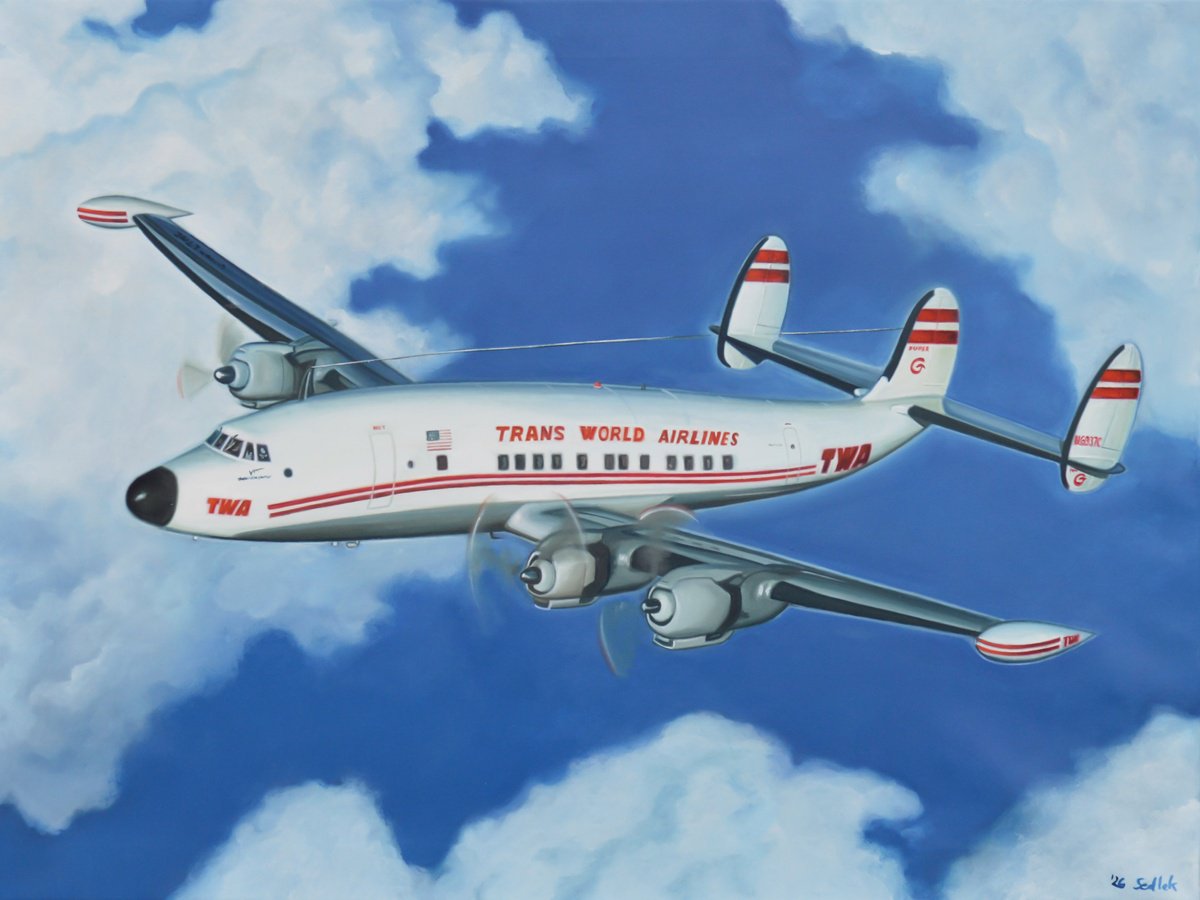 Photorealistic Oil Painting , Lockheed Constellation By Roman Sedlak, 31 X 24, Artwork For Sale On Artfinder