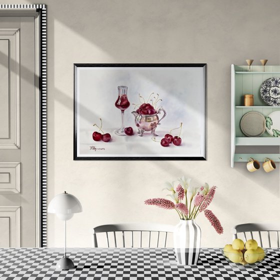 Cherries liqueur, original watercolour