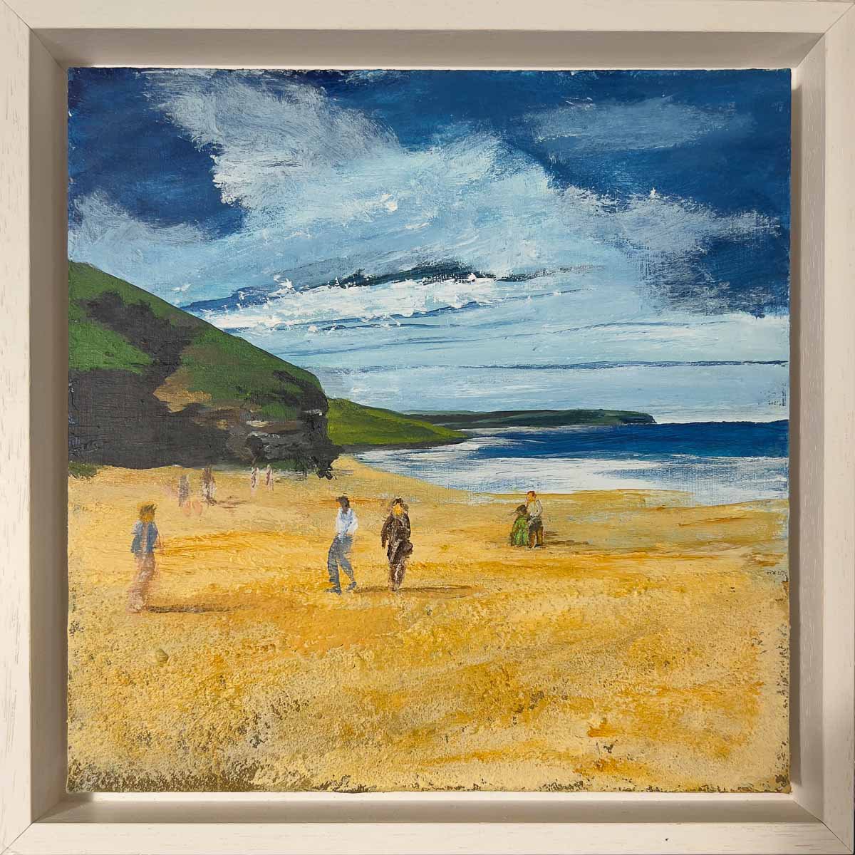 Impressionistic Landscape Painting By Km Arts, 10 X 10", A Day At The Beach - Whitby, Original Artwork