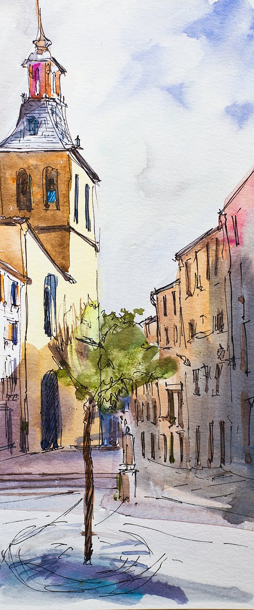 Segovia. Plain air urban sketch of street veiw. WATERCOLOR LANDSCAPE STUDY ARTWORK SMALL CITY LANDSCAPE SPAIN GIFT IDEA INTERIOR by Sasha Romm