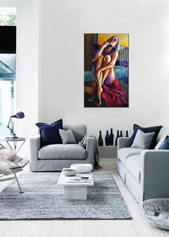 Nude woman, naked female figure, painting  " I see only you", free shipping