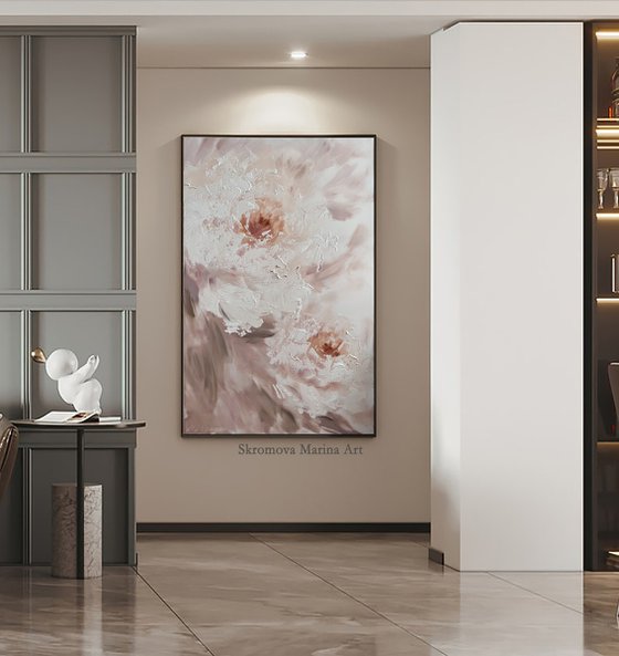 Beige modern flower painting. SILENCE