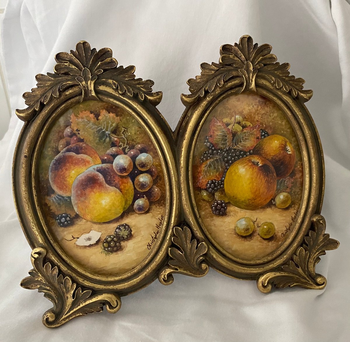 Still Life Watercolour By Christopher Hughes, 8 X 7, Worcestershire Fruit. Twin Framed Original Watercolours, Original Artwork