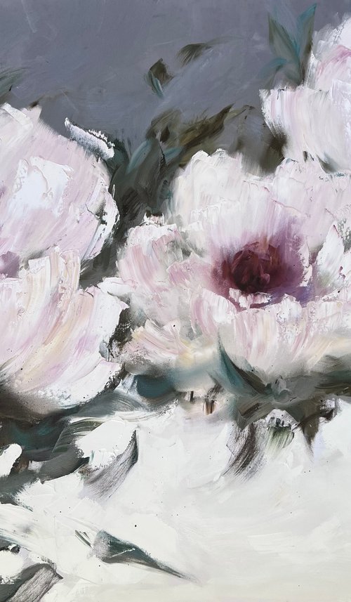 ENCHANTING ECHO - Large buds. White mallow. Northern flowers. Huge abstraction. Snow. Strokes. Nature. Chic. by Marina Skromova
