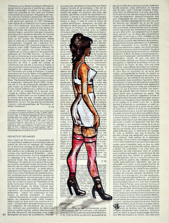 Woman in red stockings - Original Painting Collage Art on Vintage Page