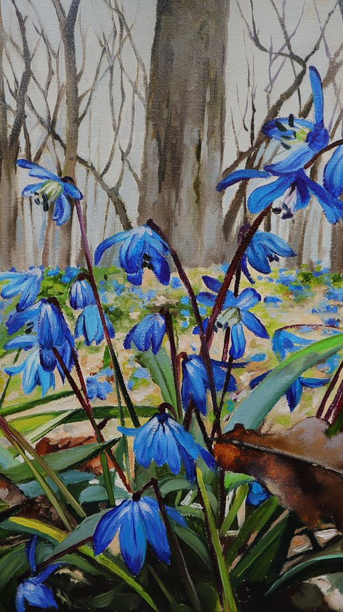 Blue Flowers Woods Art, Hyper Realistic Painting by Natalia Shaykina