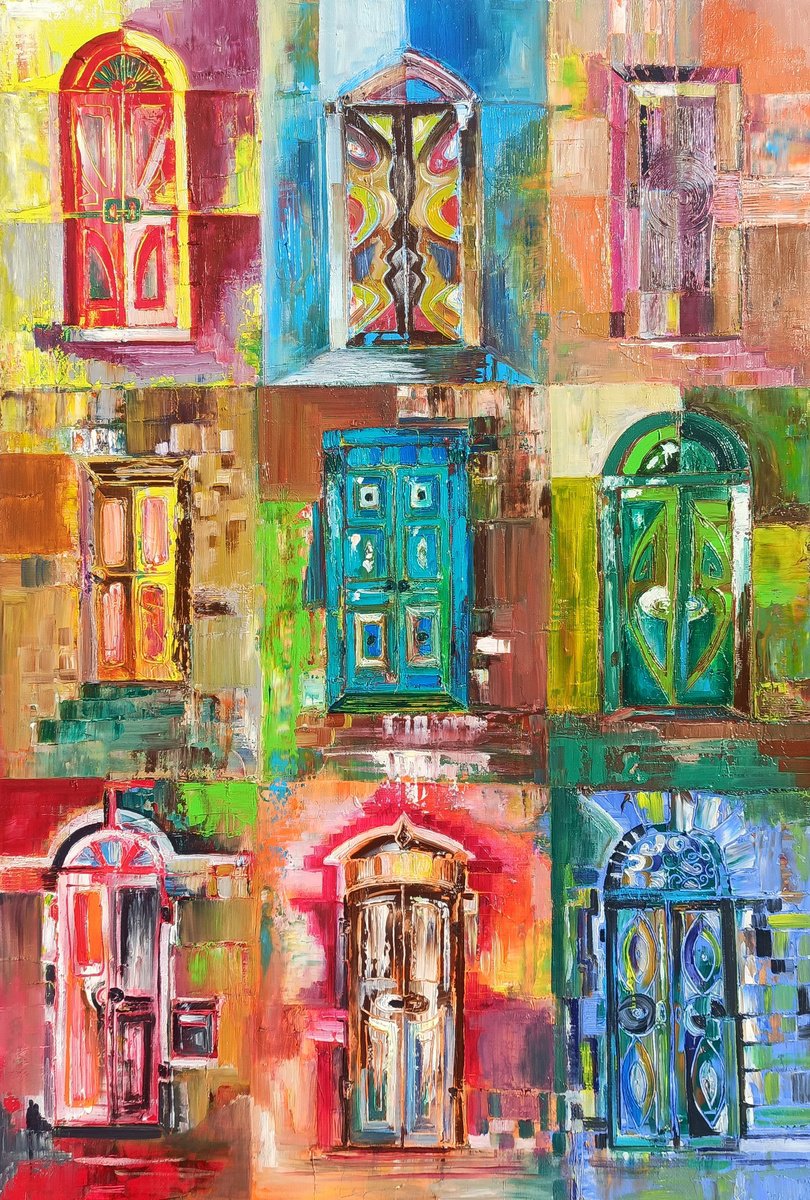 Impressionistic Cityscapes Oil Painting By Arevik Gasparyan, 18 X 26, Story Of Old Doors, Original Artwork