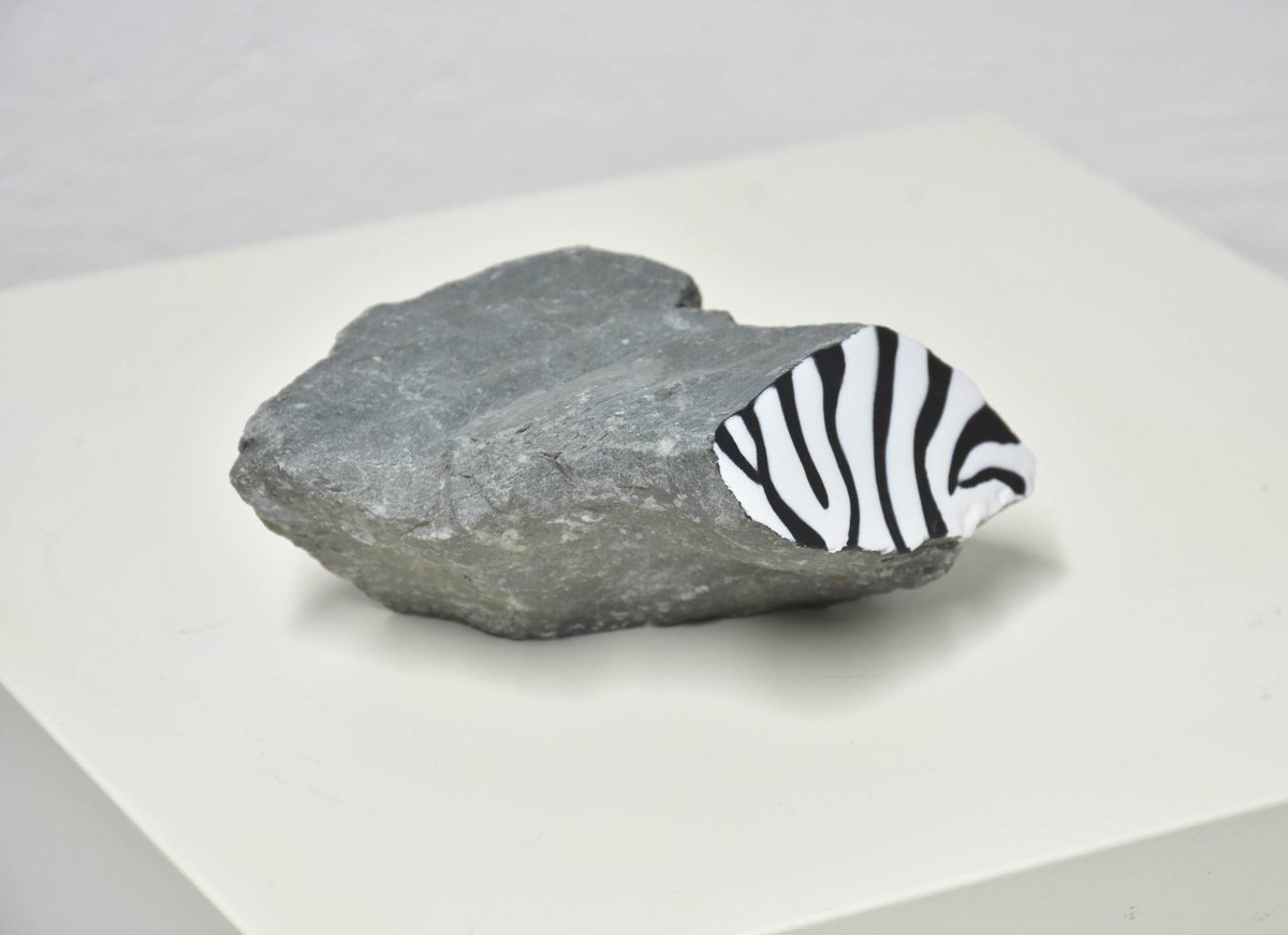 Surrealistic Animal Stone Sculpture By Yannick Bouillault, 7 X 3", Fossilized Zebra, Original Artwork
