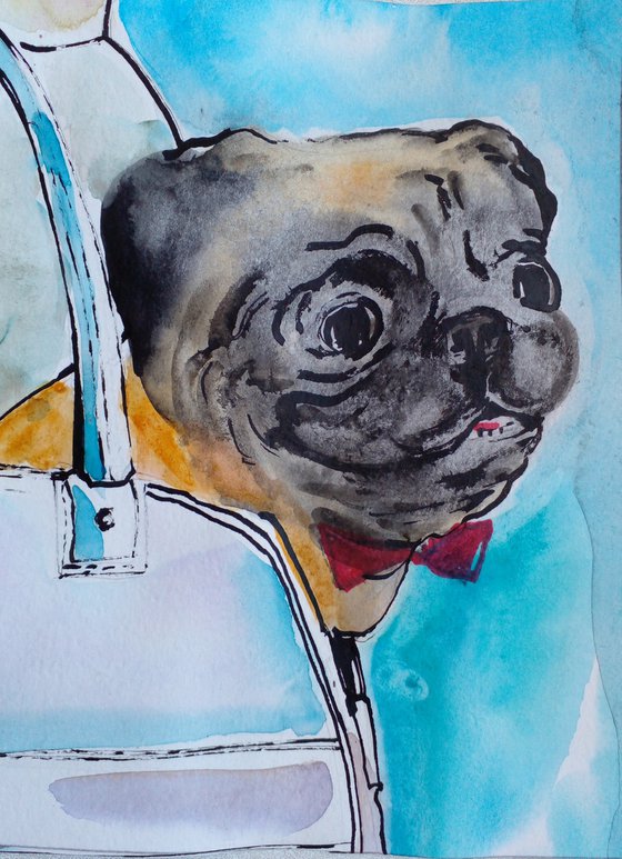 Happy Dog sketch 4 : a Pug is going for a party