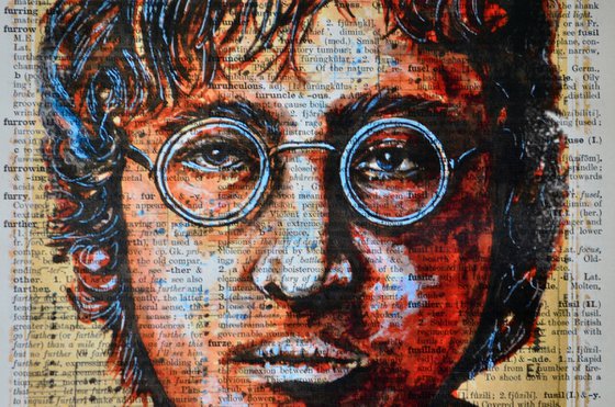 John Lennon - Collage Art on Large Real English Dictionary Vintage Book Page