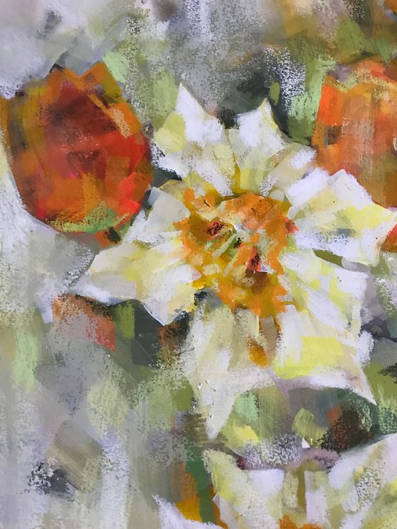 Spring daffodils 2. one of a kind, handmade artwork, original painting.