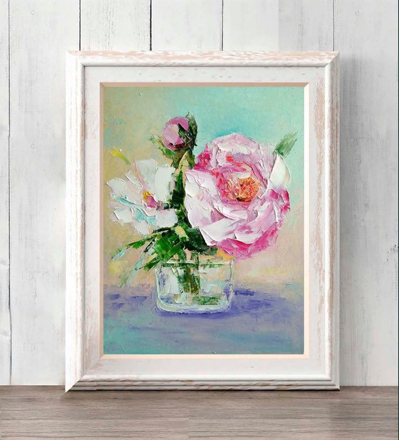 Peonies Painting Original Art Pink Floral Small Artwork Daisy Wall Art