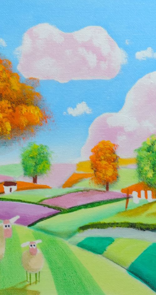 Two sheep Rolling hills folk art by Gordon Bruce
