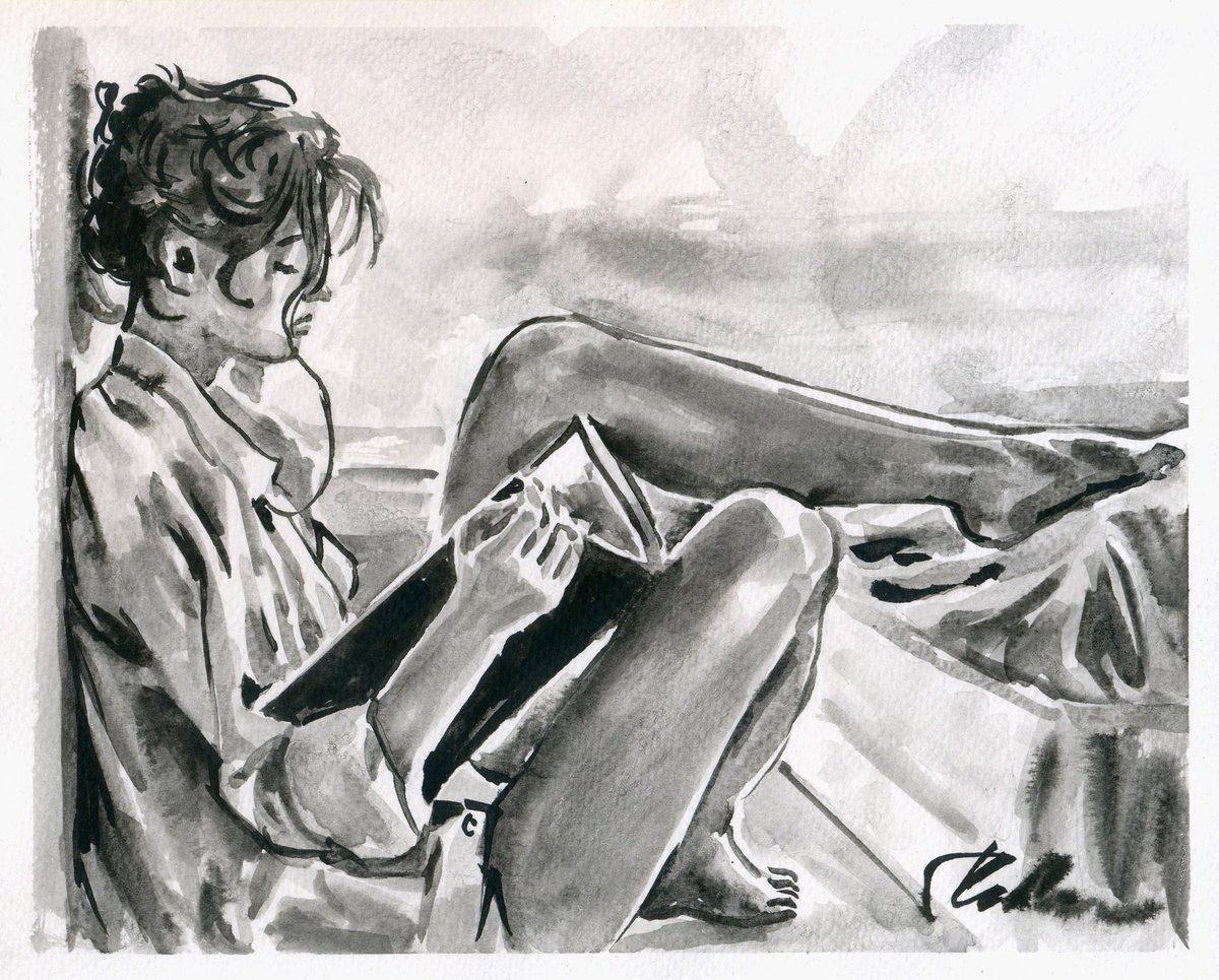 Urban And Pop Portrait Ink Drawing By Tashe, 10 X 8", Pleasant Rest, Original Artwork