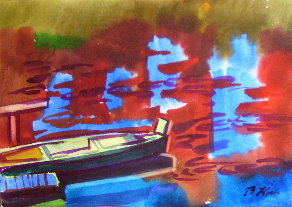 Boat, original watercolor painting 52x75 cm by Valentina Kachina