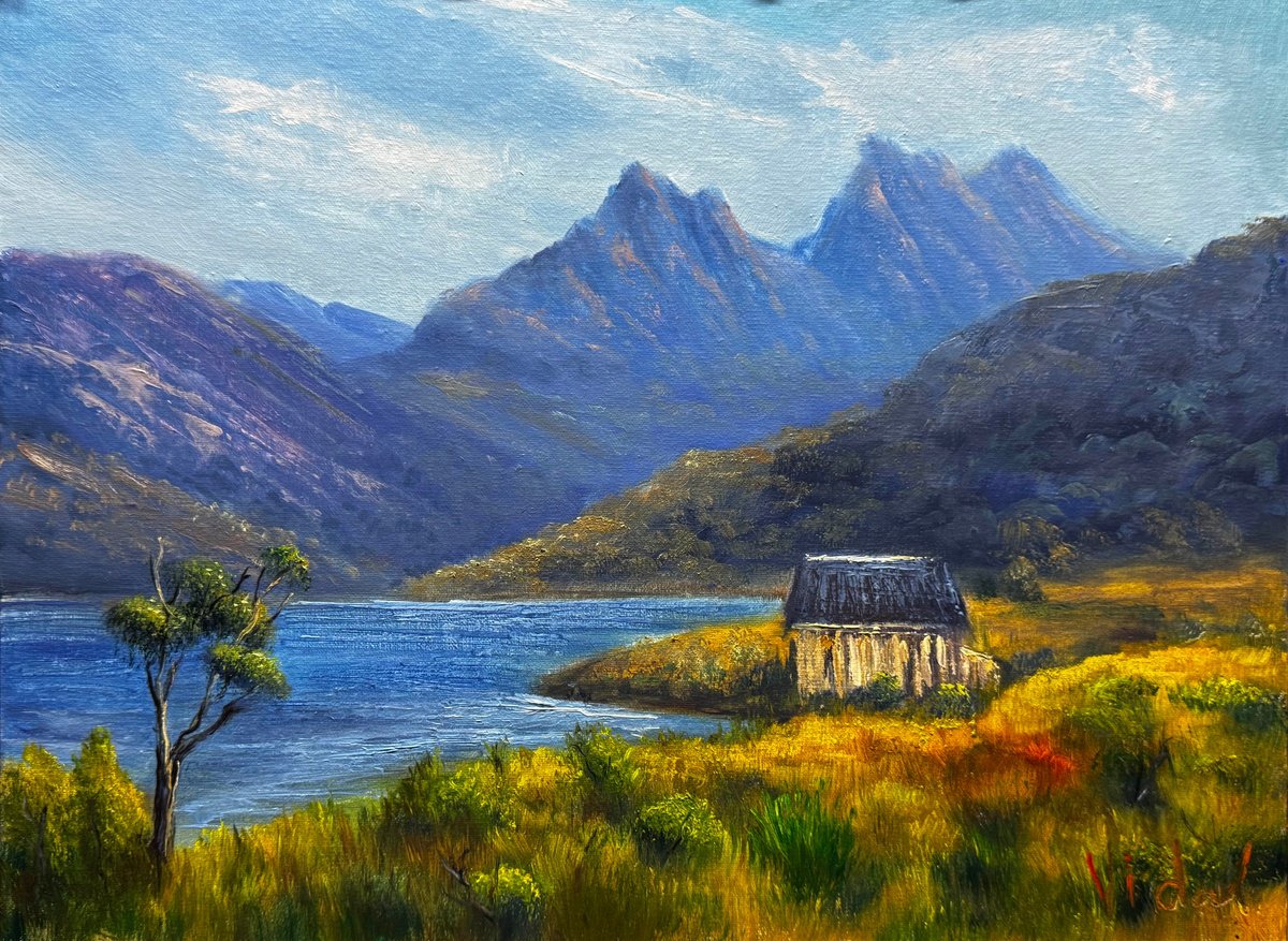 Impressionistic Landscape Oil Painting By Christopher Vidal, 16 X 12, Dove Lake Tasmania, Original Artwork