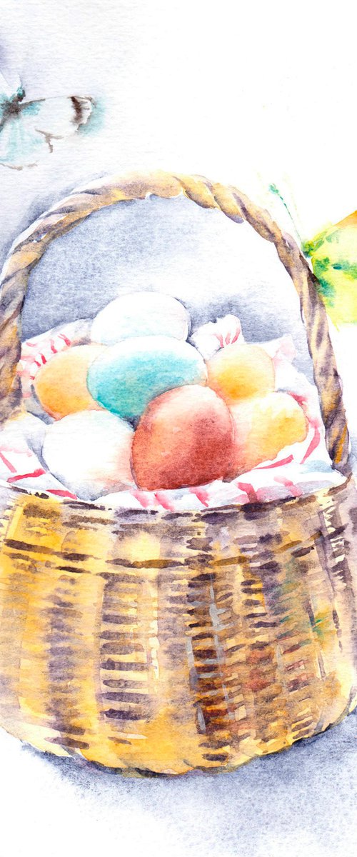 Orange tip butterflies & eggs - Original watercolour painting by Anjana Cawdell