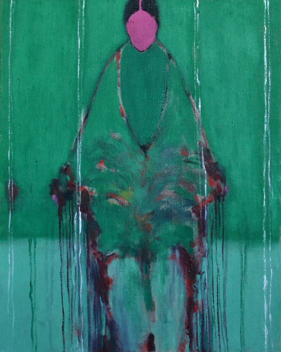 Abstract Portrait Painting By Gela Mikava, 16 X 20, The Alienation, Original Artwork