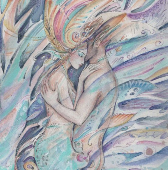 The Mermaids Dream watercolor romantic painting SALE