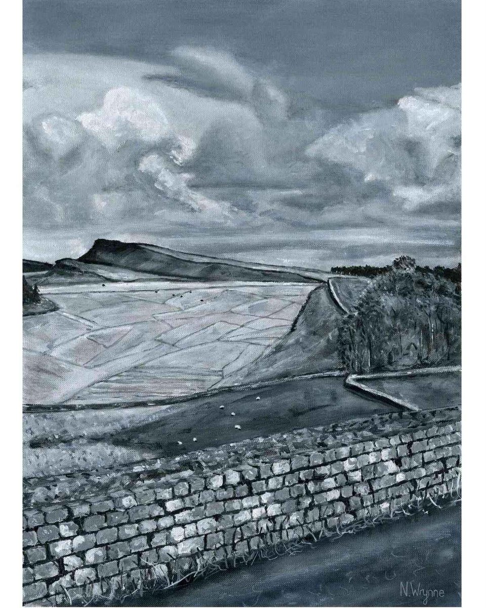View of Hadrians Wall - Landscape Black and White Acrylic Painting by Neil Wrynne