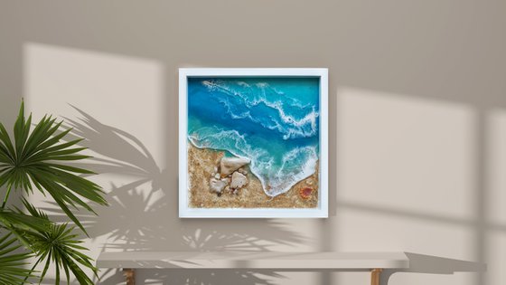 Meditation box with sea #3 - original seascape 3d artwork, framed, ready to hang