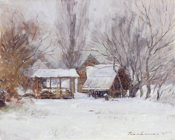 The snow was falling quietly