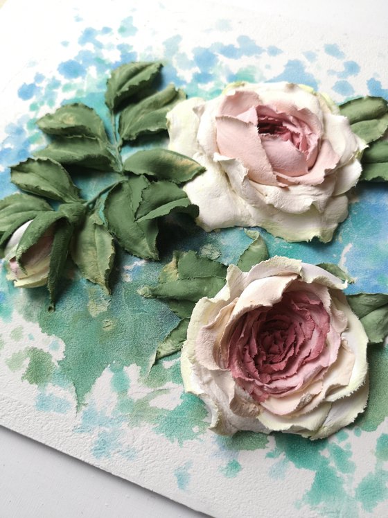 Fresh roses - flower garden painting, Freshness Of The Morning, 30x29x5 cm