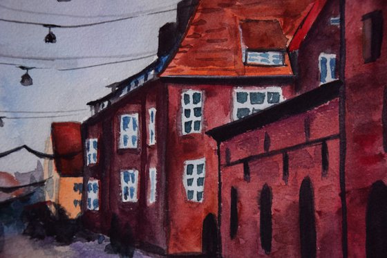 Watercolor painting Helsingor street
